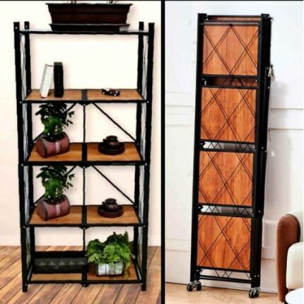 Étagères de rangement pliables à 5 niveaux en bois et fer