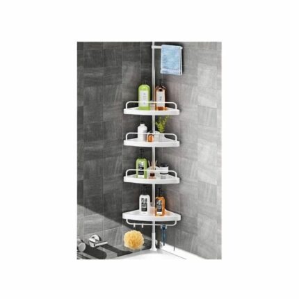 Etagère de Salle de Bain, Rangement de coin, entre la baignoire et le toit - Blanc