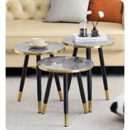 Lot de 3 tables d'appoint, Bois Métal, B 38 cm x H 45,5 cm H 49,5 cm H 53,5 cm blanc rond