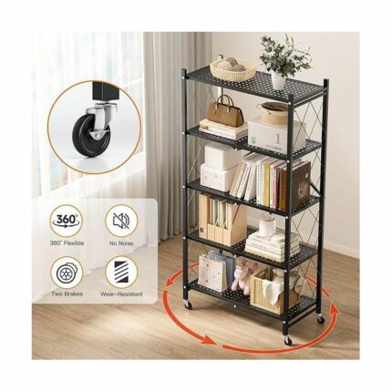 Etagère de Rangement Pliable en métal Robuste à 5 Niveaux avec roulettes pour se déplacer Facilement